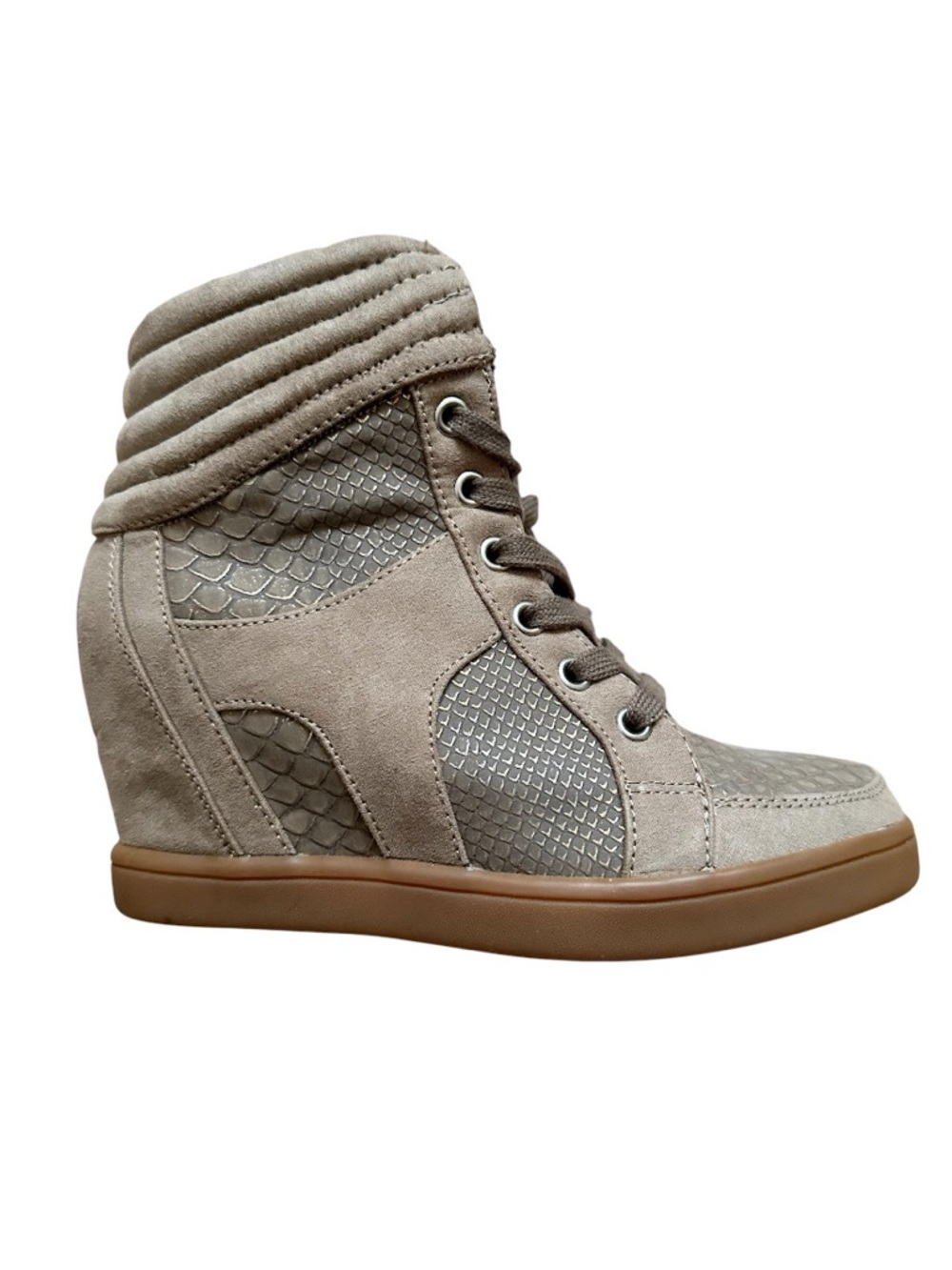 Call It Spring Taupe Tan Faux Suede Booties Hidden Wedge Hidden Heel - US 7